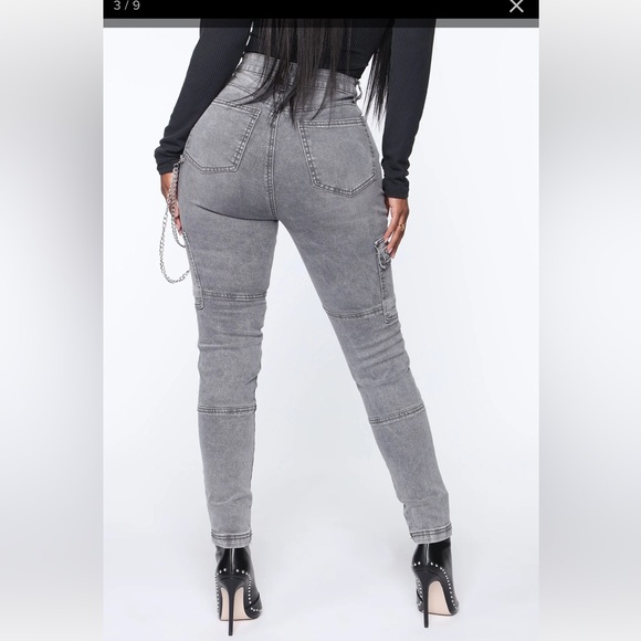 FASHION NOVA Off The Chain Cargo Jeans - Grey - Picture 3 of 10